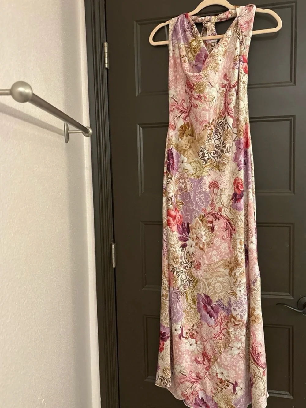NWT Floral Pink Cowl Neck Silk Maxi Dress